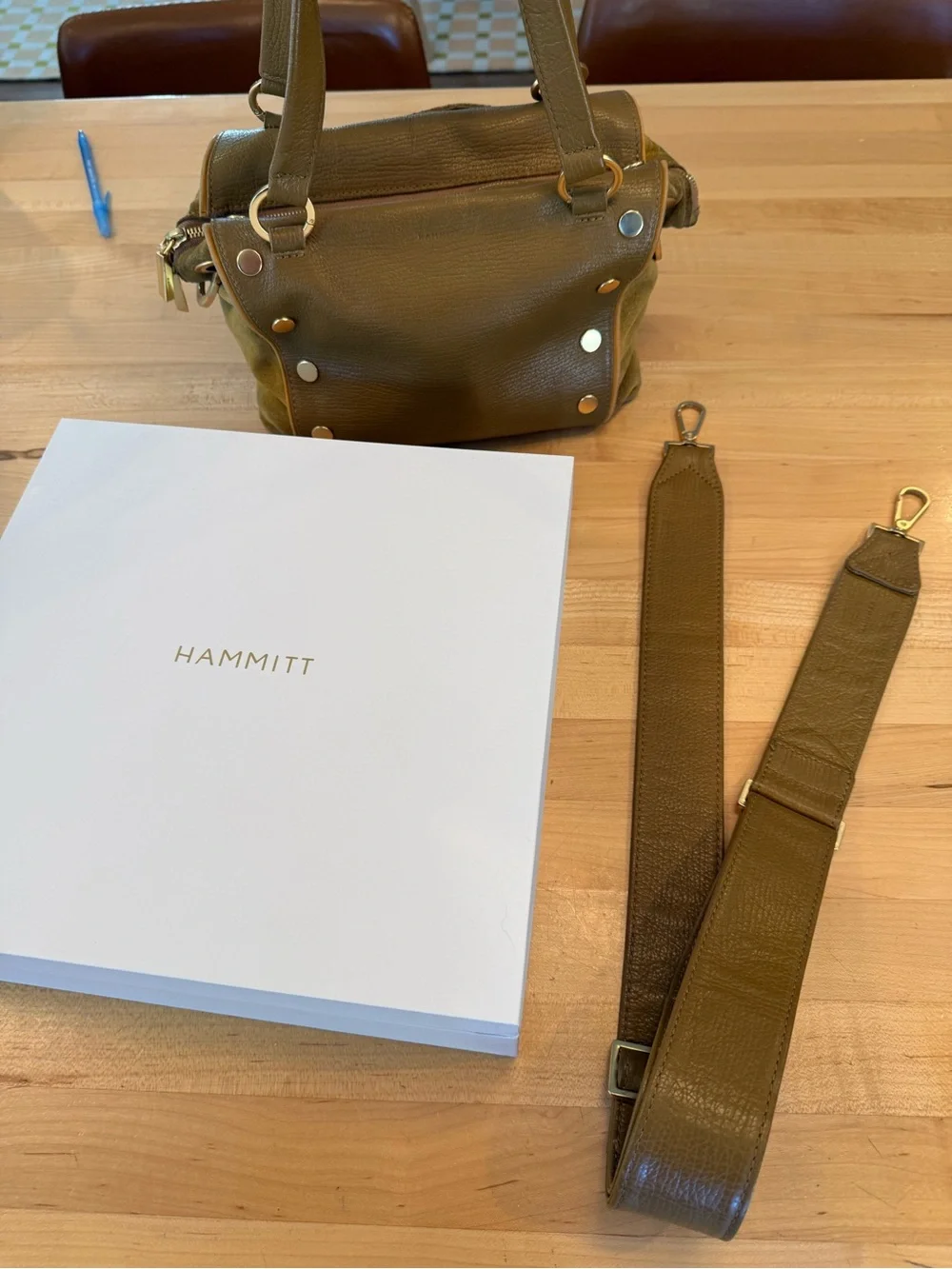 Hammitt Mahogany Pebble Leather Satchel with Gold Hardware